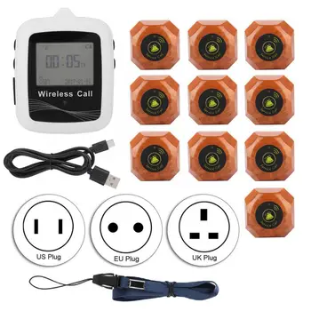 

1pcs Restaurant Wireless Smart Call Button Paging System Receiver + 10pcs Mahogany Calling Pager