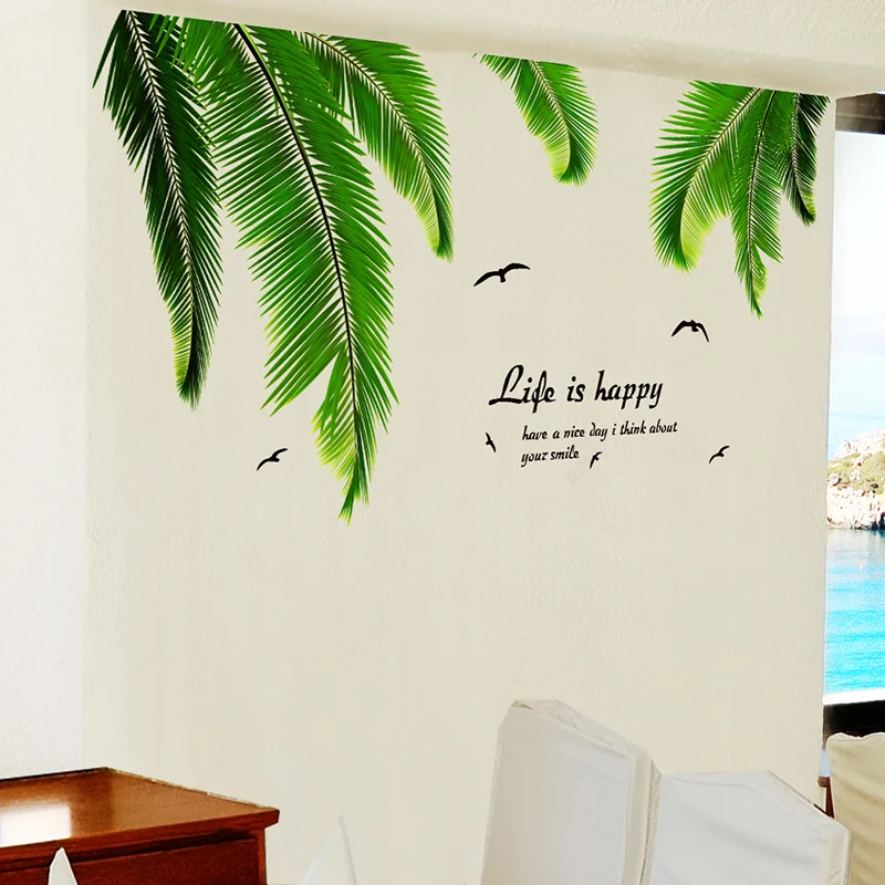 

[shijuekongjian] Palm Leaves Wall Stickers Vinyl DIY Coconut Tree Leaves Mural Decals for Living Room Kitchen Decoration