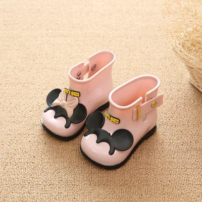 KINE PANDA Duck/детские резиновые сапоги с бантом для детского сада; резиновые сапоги для маленьких девочек и мальчиков; обувь для дождливого сезона; От 1 до 5 лет из ПВХ - Цвет: mouse pink