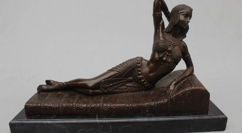 

10"Western Art Sculpture Bronze Marble lie on one's side Belle Women Girl Statue