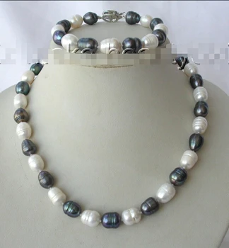 

stunning big 12mm baroque white black freshwater pearl bracelet necklace s1595 (A0423)