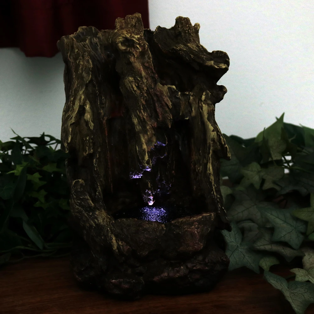 Sunnydaze Hollowed Log Tabletop Water Fountain with LED Lights, 11.5 Inch (2)