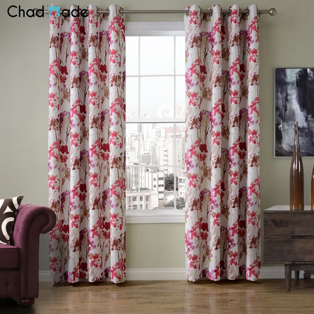 

ChadMade High Quality Mdern Floral Printing Blackout Curtain Decoration Full Light Shading Curtain For Bedroom BL8326A