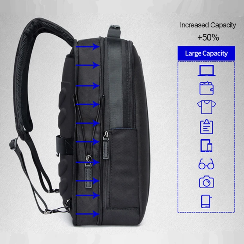  BOPAI Backpack Men Enlarge USB External Charge Laptop Backpack 15.6 Inch Large Capacity Anti-theft 