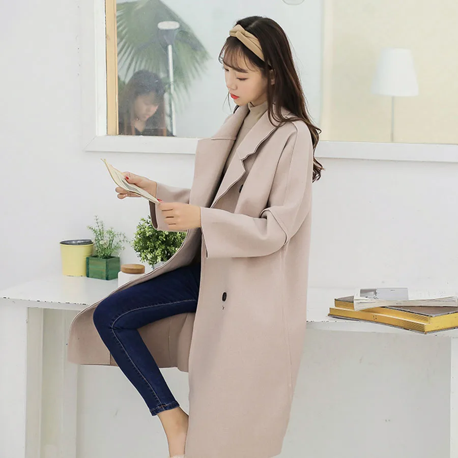 Женское длинное шерстяное пальто Cappotto Donna плотное свободное Abrigo Mujer модель 5Zc0135F