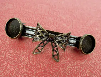 

12mm Vintage Antique Bronze Plated Blank Bases Round Bezel Filigree Bowknot Cabochon Hairgrips Hair Clips Settings Wholesale