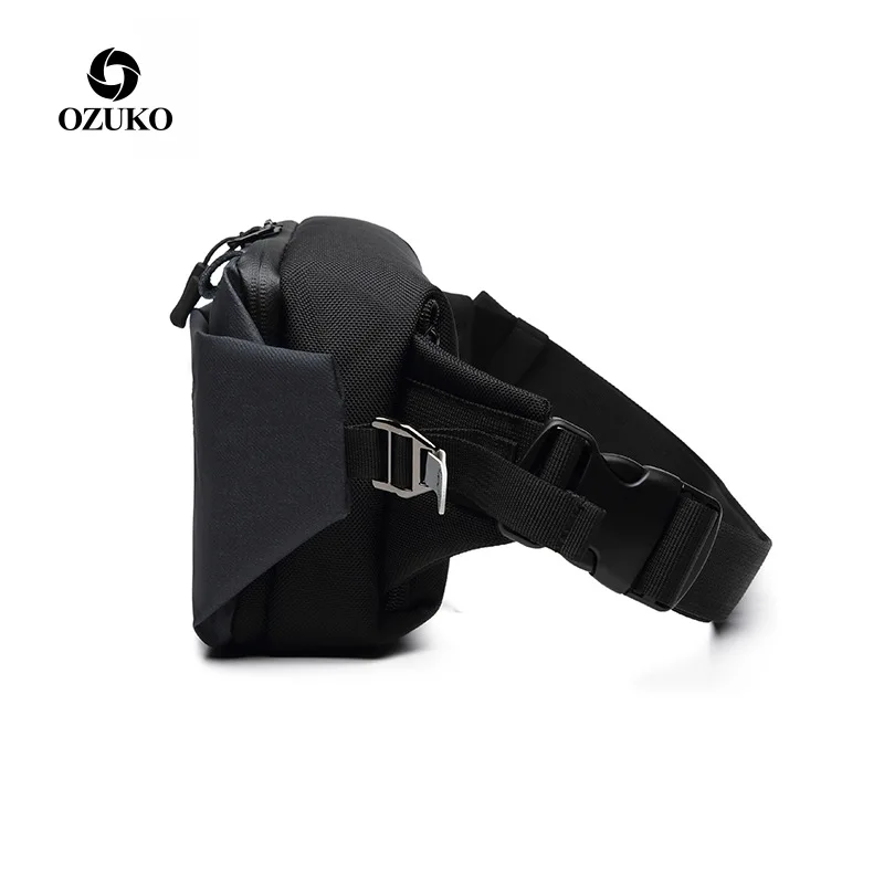 OZUKO 9237 عارضة الرجال الخصر حقيبة حزمة مراوح الذكور حقيبة بحزام الأسود للماء السفر الخصر حزم تشغيل الرياضة الصدر الهاتف الحقيبة