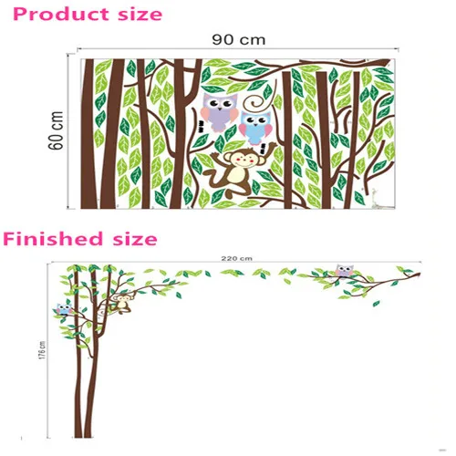 Мультфильм лес ветка дерева животное сова обезьяна ПВХ наклейки на стену детская комната Мальчики Девочки Спальня домашний декор Арт плакат обои - Цвет: 1219