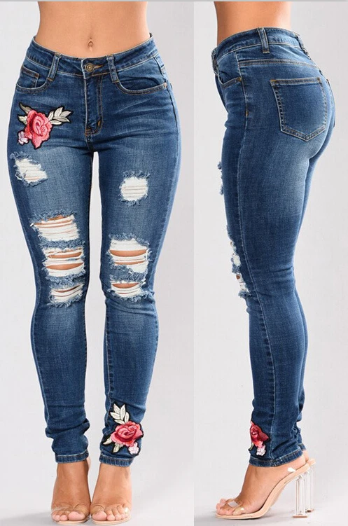 Fashion Ripped Jeans Women Cotton Denim Jean for Ladies