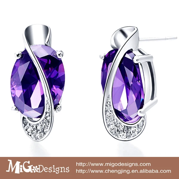 Free Shipping Migodesigns Fashion Jewelry Austria Crystal 18K Gold Plated Purple Stud Earrings Set | Украшения и аксессуары