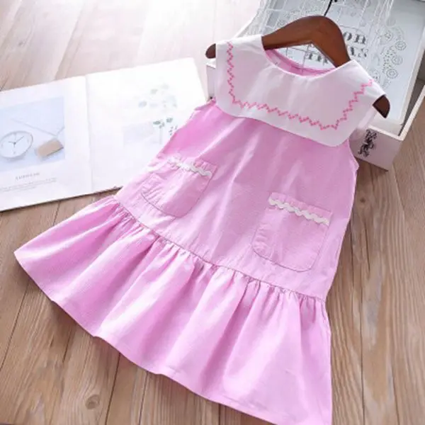 

Roimyal Wholesale 2019 Summer 2 color girl square collar plaid double pocket children's vest dress toddler kids cute party dress