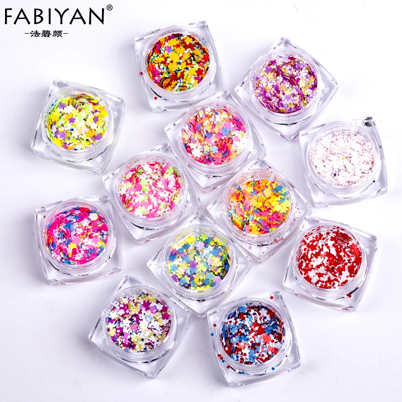 

12 Box Flower Flakes Multicolor Acrylic Nail Art Decoration Sequin DIY Design Tips Sticker Paillette Manicure Tool UV Gel Polish