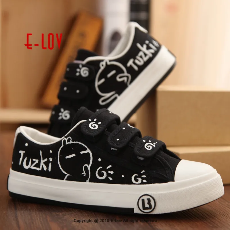

Hand-painted tusiji rabbit4 children casual shoes Hook&Loop closure type Kids canvas shoes environmental protection pigment