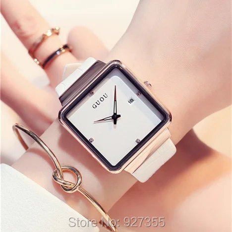 

2017 GUOU Quartz Brand Watches Women Luxury Rose Gold Antique Square Casual Leather Dress Wrist watch Relogio Feminino Montre