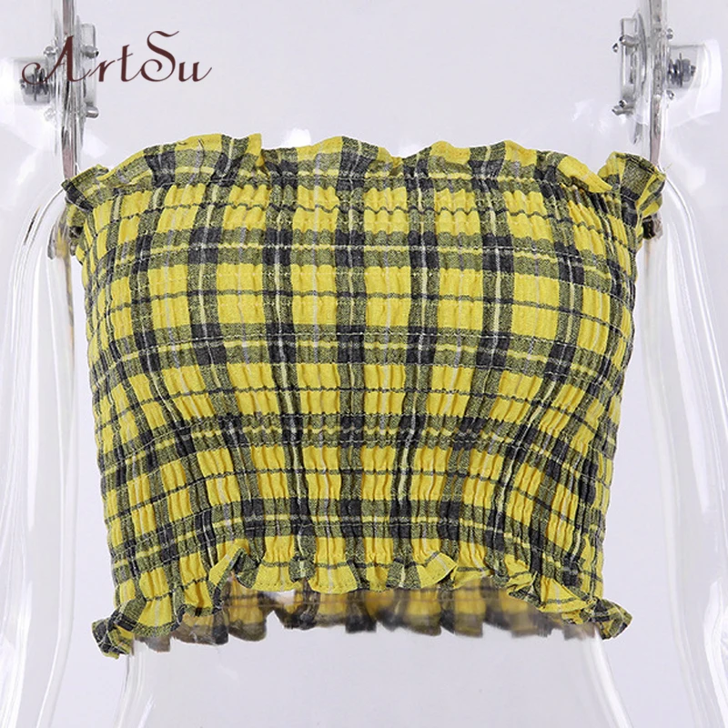 

ArtSu Fashion Casual Women Vest Strapless Streetwear Crop Tops Backless Tank Top Off the Shoulder New Tops 11 colors ASVE41279