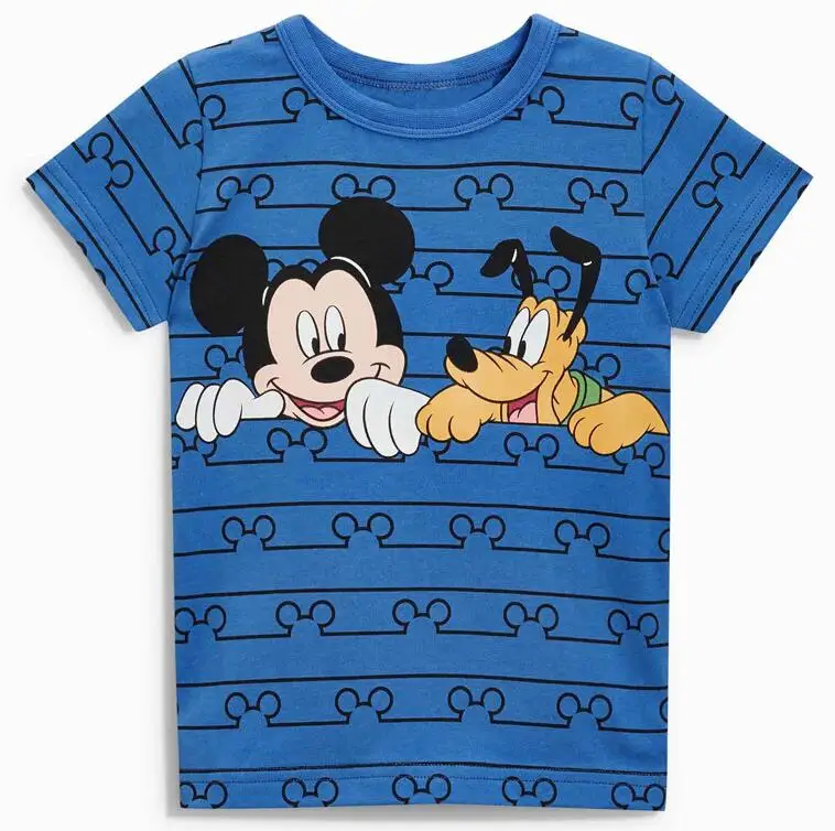 Модная летняя одежда для маленьких мальчиков, футболка с короткими рукавами и круглым вырезом, хлопковые брендовые футболки с принтом Микки Мауса - Цвет: blue