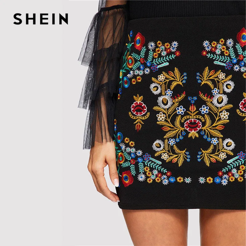 SHEIN Юбка С Вышивкой Повседневные Женские Осенние Элегантные Юбки С Вышивкой