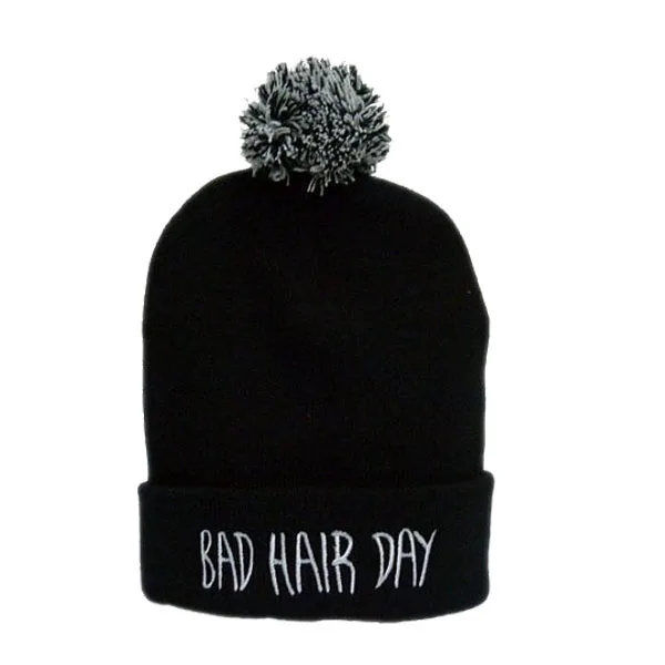 

Europe and America Bad Hair Day Embroidered with Ball Hiphop Skullies & Beanies Hat Knit Wool Cap RX013