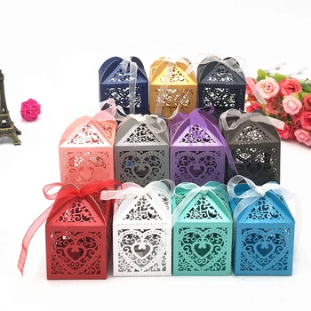 

50pcs Love Heart Wedding Candy Box Sweets Gift Favors Boxes With Ribbon Party Decoration Wedding Birthday Party Event Supplies