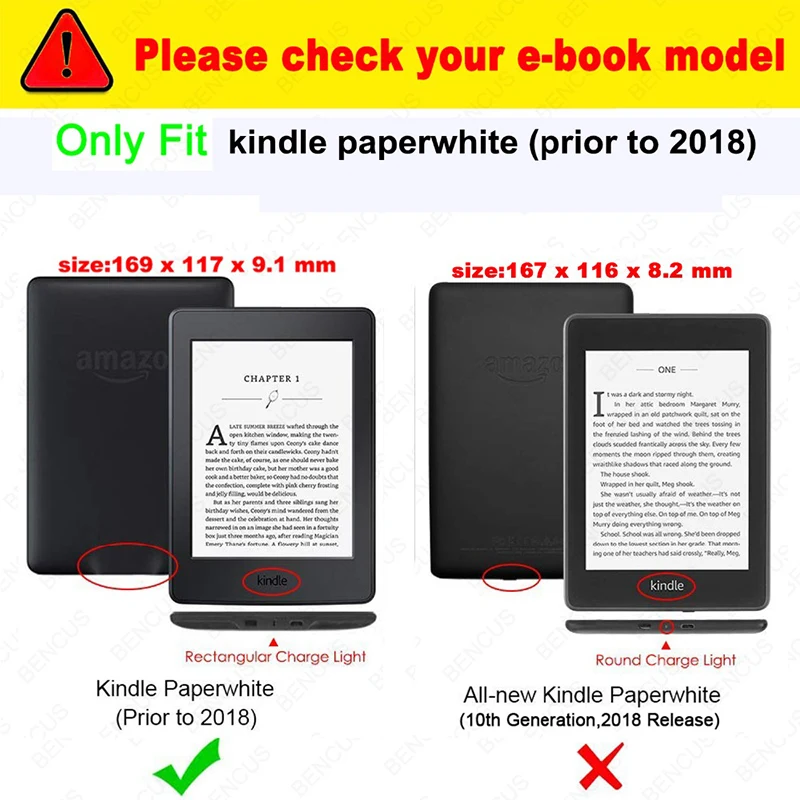 PU Leather Smart Case for Funda Kindle Paperwhite 1/2/3 eReader (7th Generation-2012/2013/2015/2017 Release) Auto Sleep/Wake
