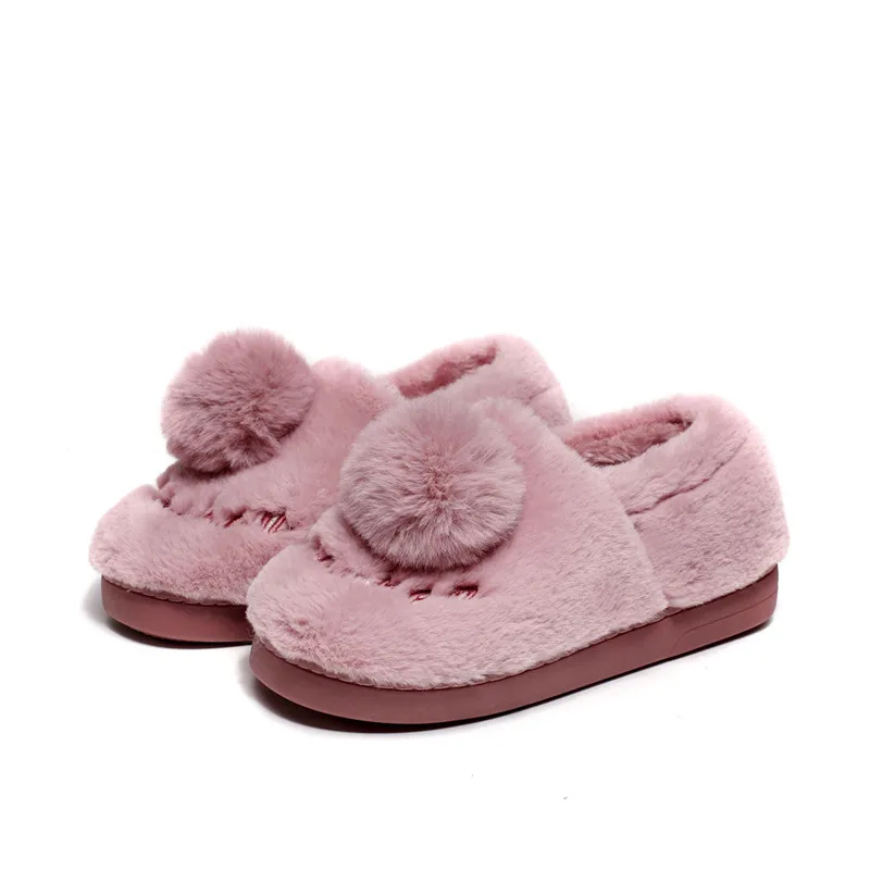 

2018 Winter High Quality Women Indoor Slippers Lovely Flock Ball Shoes Simple Style Furry Slippers