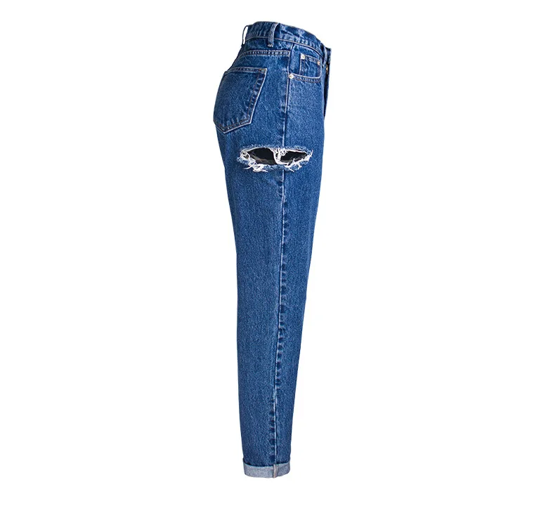 Jeans fashion high waist BF street style broken copper casual jeans ladies trousers (11)