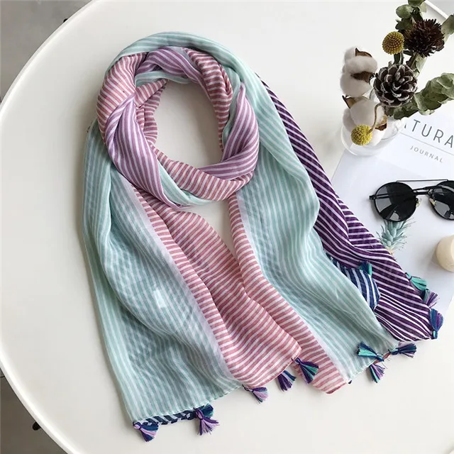 Bufandas de viscosa rayas para mujer, Primavera 2019, estolas de playa Hijabs, y chales de Pashmina para mujer, Foulard musulmán Sjaal|Bufandas mujer| - AliExpress