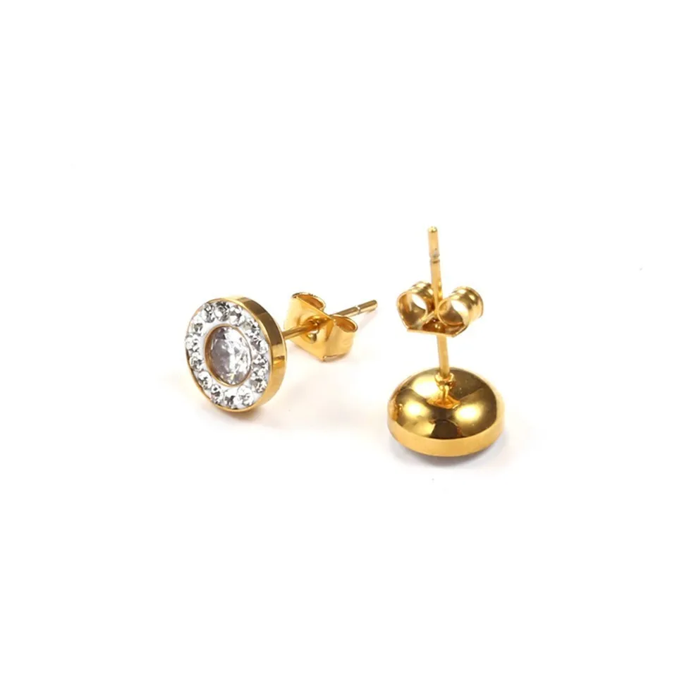 RIR изящные круглые с белым кристаллом ожерелье и серьги-гвоздики серебро золото нержавеющая сталь минималистичные женские круглые ювелирные наборы