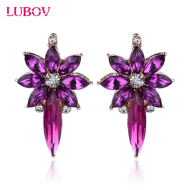 

Colorful Crystal Stone Flower Piercing Earrings Gold Color Metal Stud Earrings Lovely Women Party Jewelry Birthday Gift for Girl