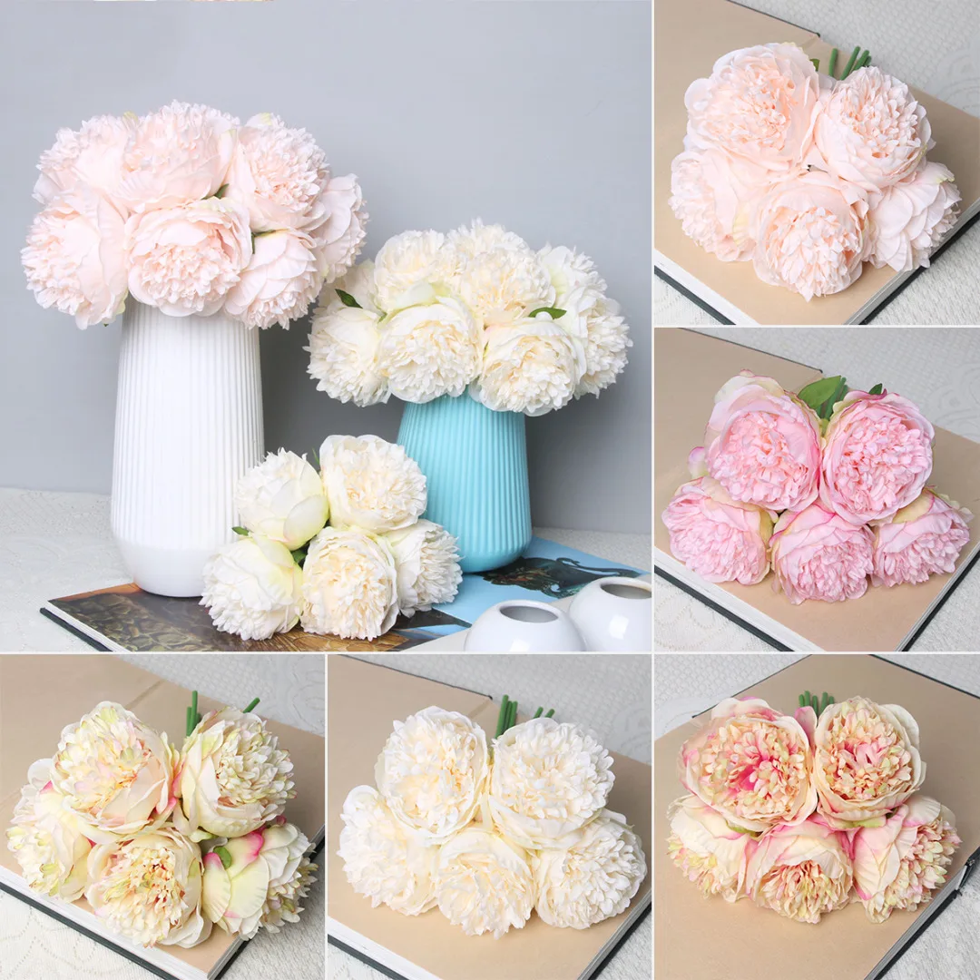 1 Bouquet Artificial  High Quality Fake Peony Bouquet Flower Decoration Simulation Flower Silk Artificial Peony Flowers