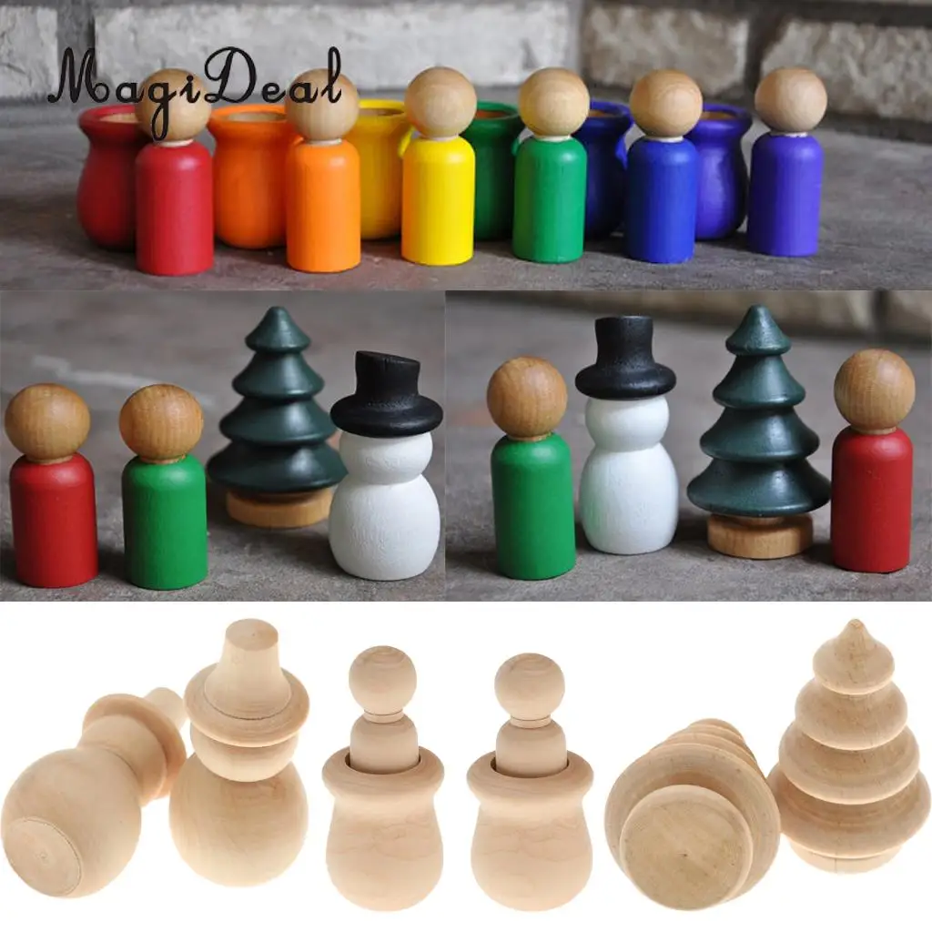 30 Pieces Assorted Blank Christmas Tree Snowman People Nest Wooden Peg Dolls Crafts DIY Montessori Toys Wedding Cake Toppers