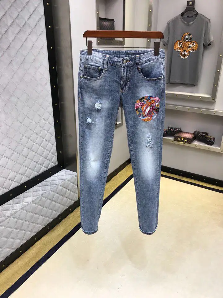 AH0304 модные для мужчин's джинсы для женщин 2019 взлетно посадочной полосы Роскошные известный бренд Европейский дизайн вечерние стиль