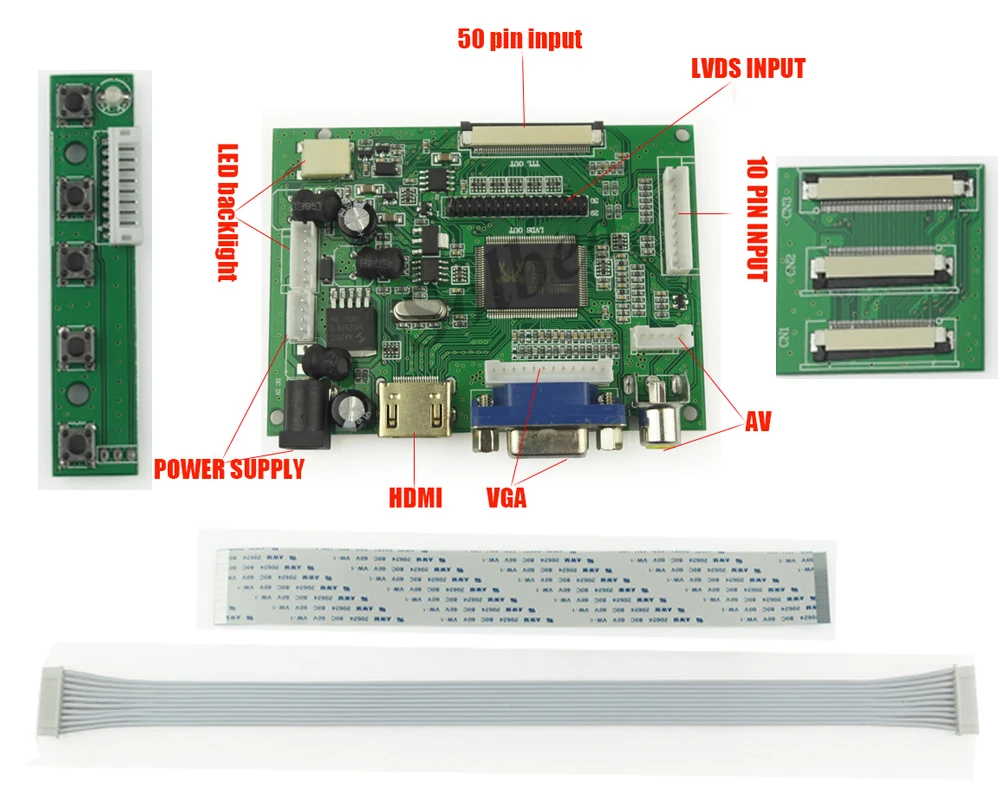 Универсальная плата контроллера HDMI VGA 2AV 50PIN TTL LVDS модуль монитора для Raspberry PI LCD