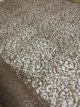 

African Lace Fabric 2019 High Quality Silver Glitter Lace Fabric With Sequins Nigerian Embroidery Tulle Mesh Lace Fabrics Gold