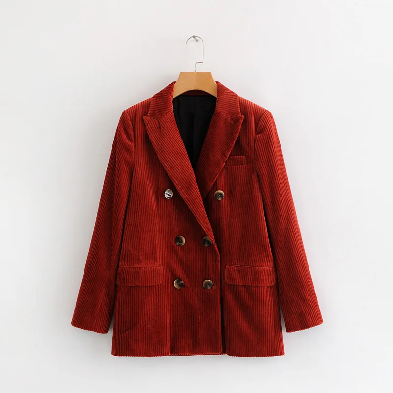 Corduroy Double-breasted Jacket Top Autumn and Spring European Women