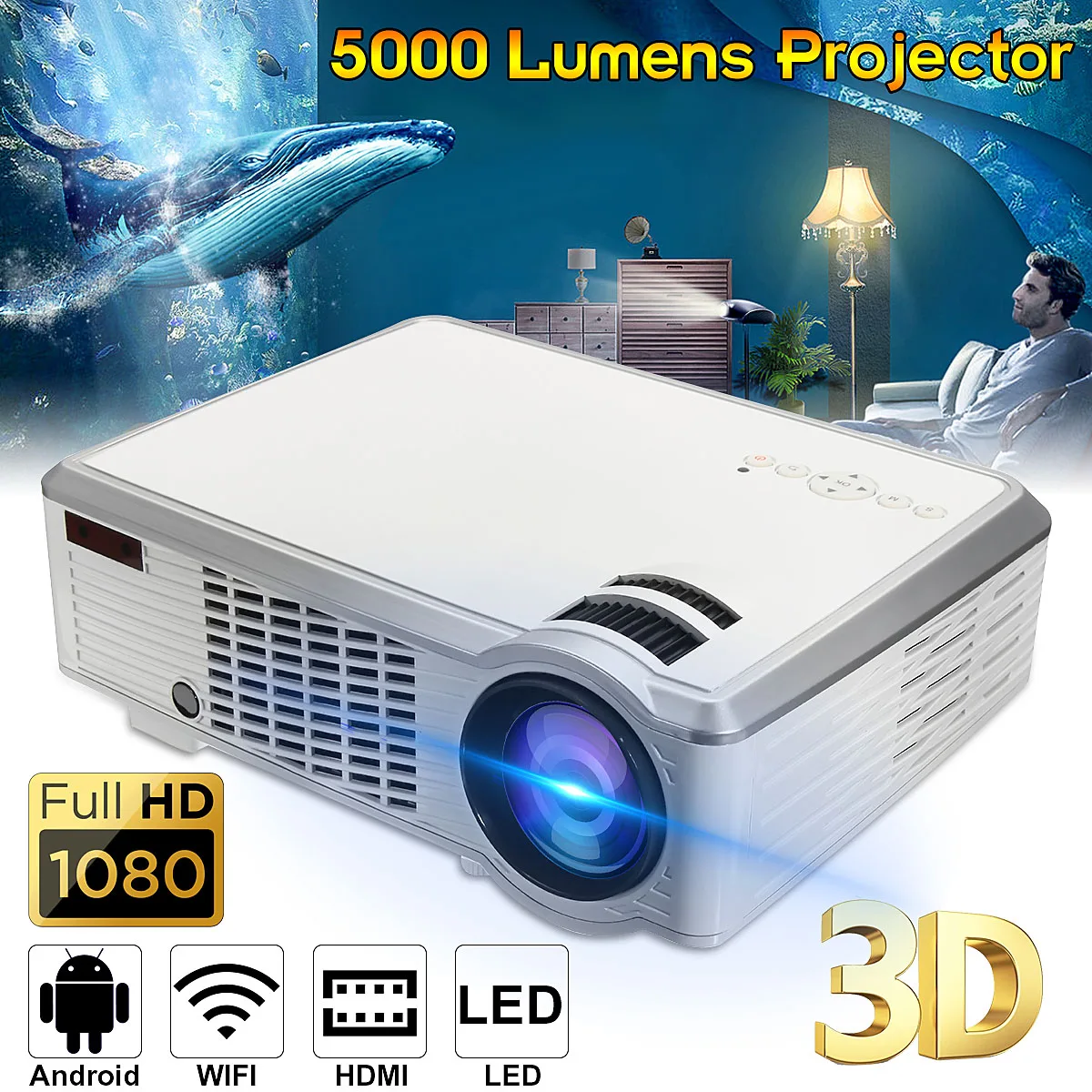 1080P HD 5000 Lumens 3D LED Projector Home Theater Cinema Multimedia USB AV with Remote Controller for Home Cinema TV Laptop Gam 1080P HD 5000 Lumens 3D LED Projector Home Theater Cinema Multimedia USB AV with Remote Controller for Home Cinema TV Laptop Gam