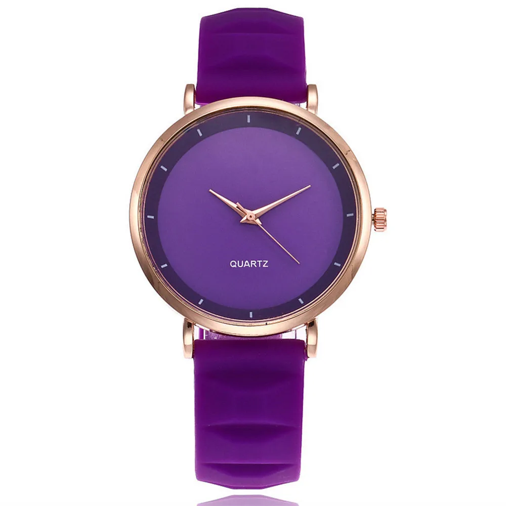 Простые Женские часы модные женские силиконовый ремешок кварцевые наручные часы из розового золота Для женщин часы браслет Montre Femme