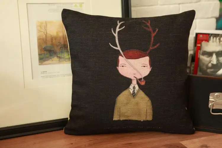 

British style Antlers man Pillow deer cotton cushion cover Pillow cushion Home Decor sofa cushions 1PCS Pillows 45*45cm