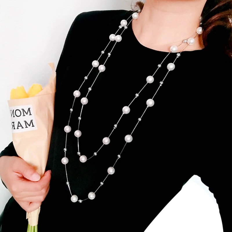 Collar largo perlas para joyería Maxi de moda multicapa, collares y colgantes de capas, bisutería 2022|Collares de cadena| - AliExpress