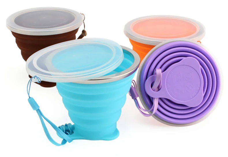 Folding Cup 270ml Outdoor Folding Coffee Cup Travel Mini Coffee Cups With LanyardLid Retractable Travel  Portable Gargle Cup (4)