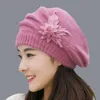 2022 winter rabbit fur Ski Cap hat female Beanie with one pieces flowers winter wool Cap for ladies Hot sale clothing set ► Photo 1/6