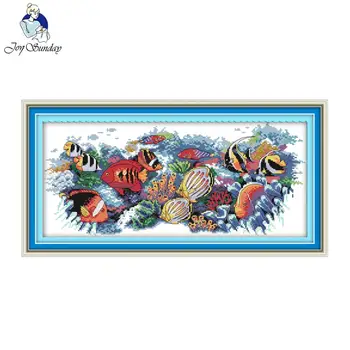 

Joy Sunday Needlework DIY Cross Stitch Set for Embroidery Kits Printed Tropical Fish Design Factory Sale Counted Cross-Stitching