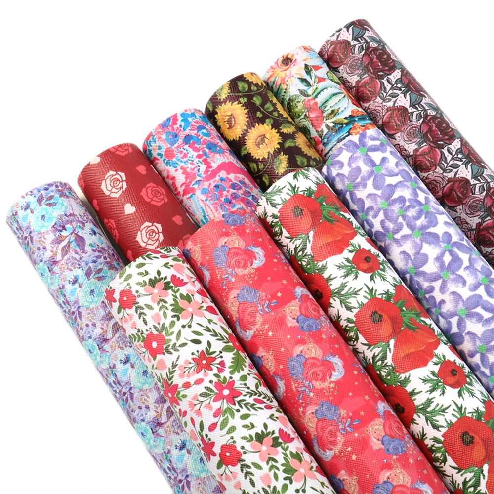 

David accessories 10pcs/set 20*34cm Flower Dots Stripe Leaves Faux Synthetic Leather Fabric,DIY Decorative HairBow Bag,1Yc6283