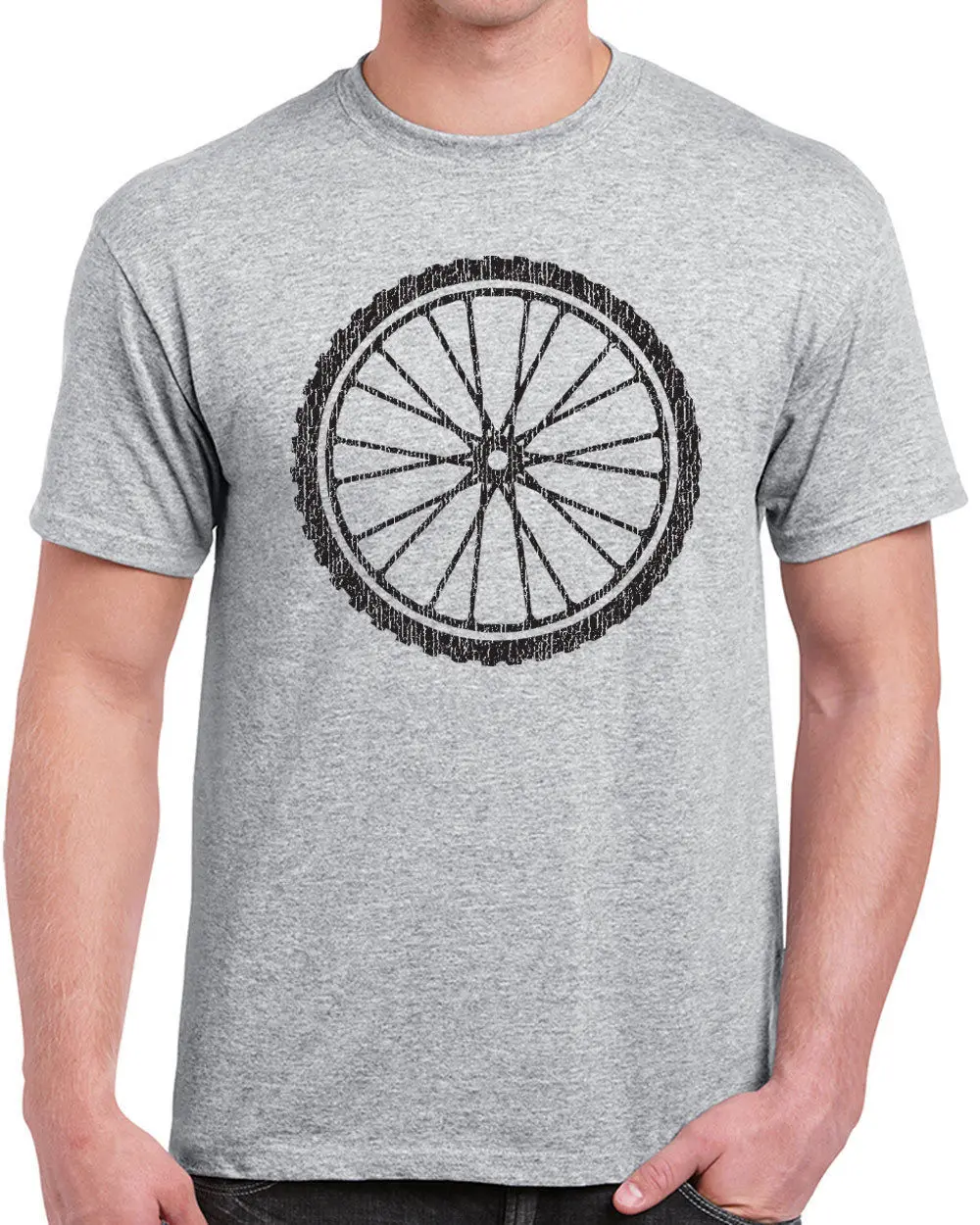 Shirt Deals Crew Neck Fashion Short Sleeve Mens Bicycle Wheel Bikerr