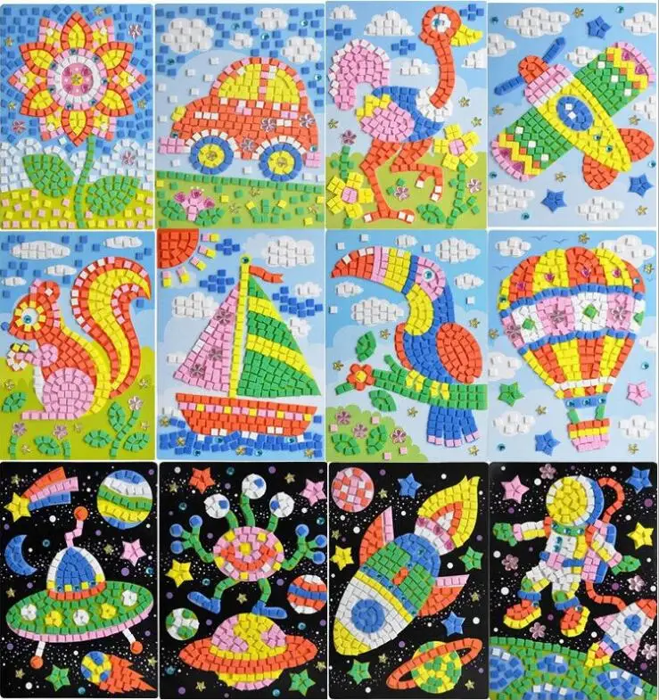 

12 Styles Can Be Choose Lot 3D Mosaics Creative Sticker Game AnimalsTransport Arts Craft Puzzle for Kids EVA Educational Toys