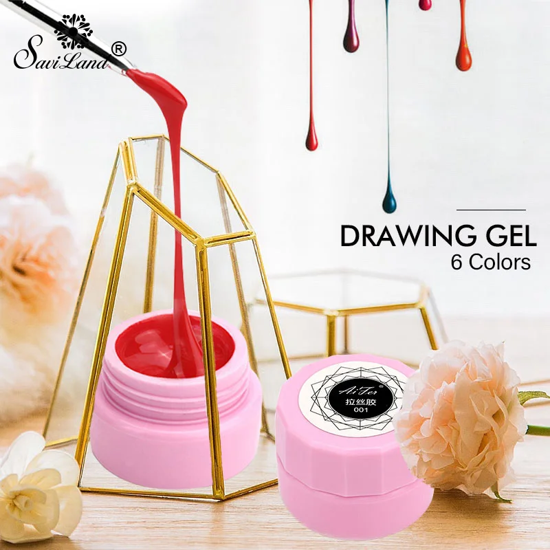 

Saviland 8ML Lacquer Nail Art Tips Gel 6 Color UV Design Manicure Soak Off DIY Paint Point Pulling Silk Spider Gel Nail Polish
