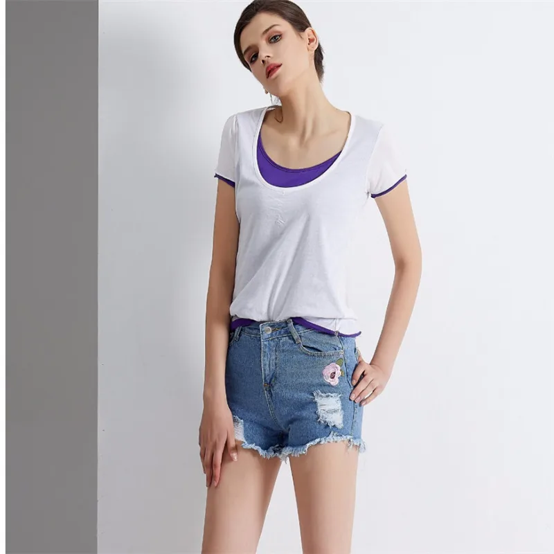 2019 summer Casual cowboy Shorts Embroidery Zipper Fly Regular short jeans