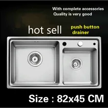 Лидер продаж Стандартный Кухня Раковина добавить стрейч нажмите еда класс 304 нержавеющая сталь большой двойной паз 820x450 мм