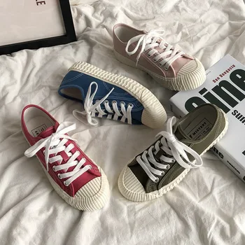 

2019 New Women Sneakers Candy Color Lady Pink Shoes Casual Students Leisure Shoe Lace Up All Match Stylish Sneaker Cloth 35-40