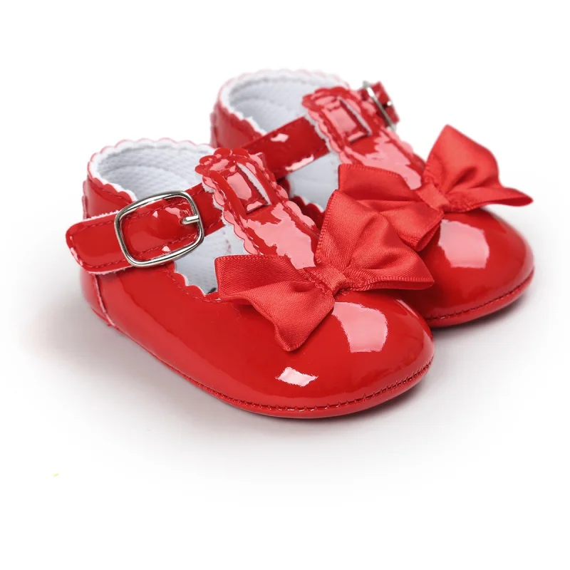Обувь для новорожденных девочек; обувь из искусственной кожи с пряжкой; обувь для первых шагов; цвет красный, черный, розовый, белый, синий; нескользящая обувь на мягкой подошве; обувь для малышей - Цвет: Красный